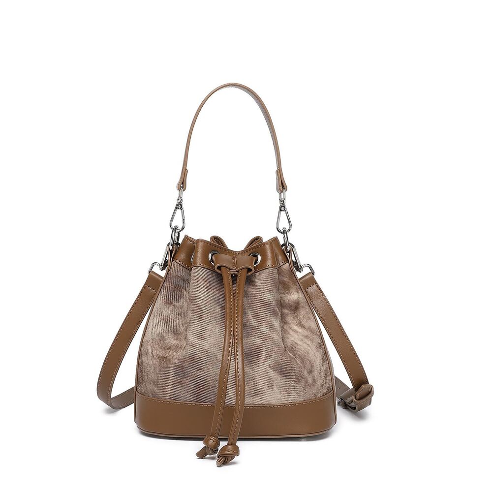 9901 Drawstring Bucket Bag PU Crossbody Bag Denim Blue Stylish Bucket